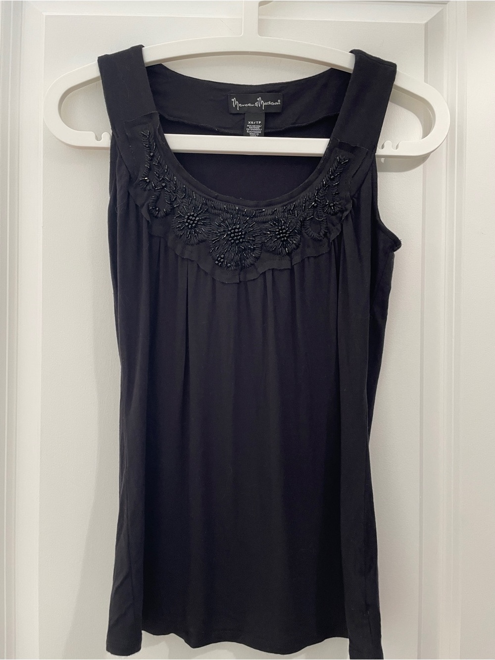 mercer & madison Black Beaded Scoop Neck Tank